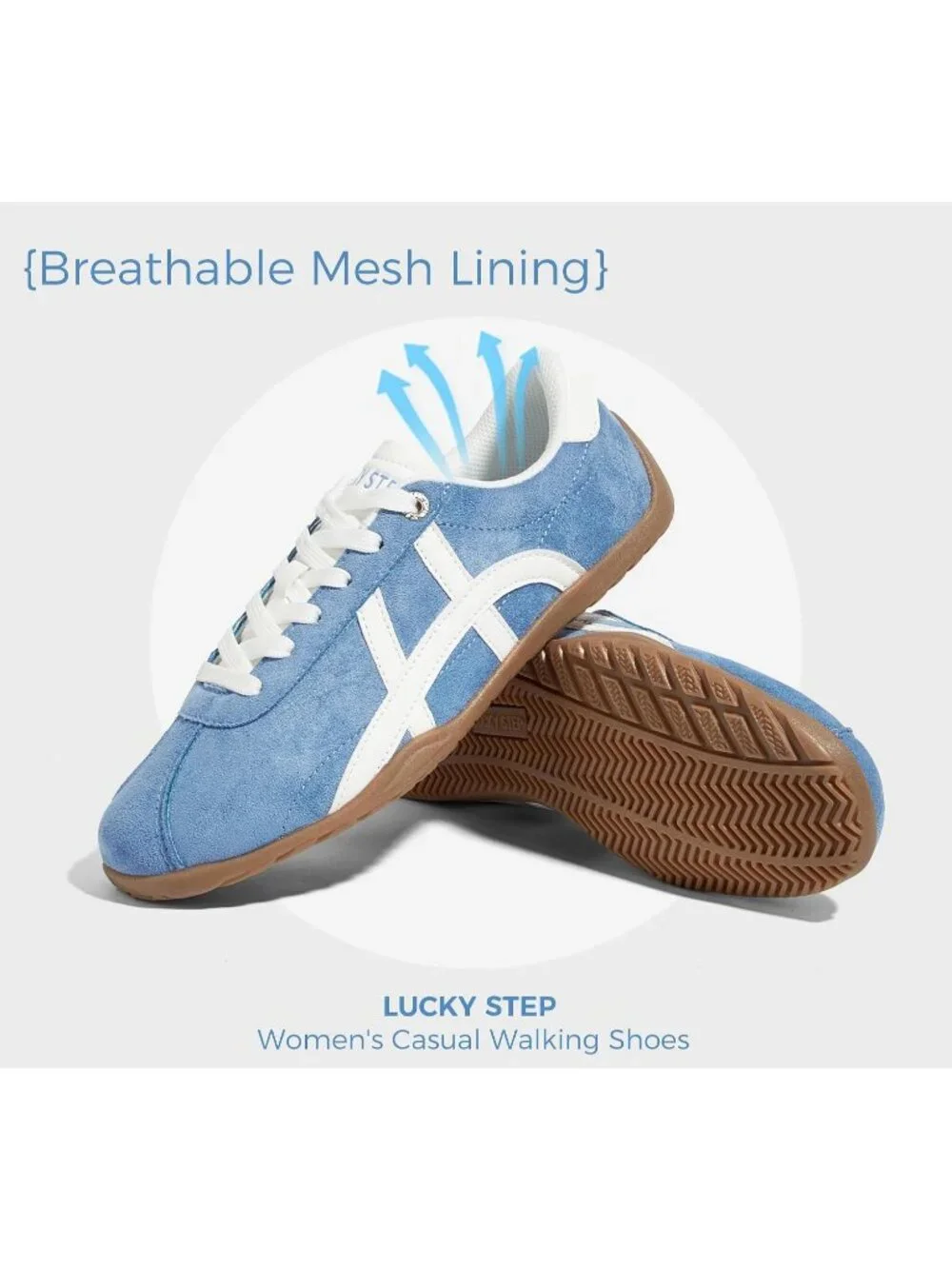 Women's Blue/White Lightweight Trendy Fashion Thin Sole Walking Stylish Sneaker